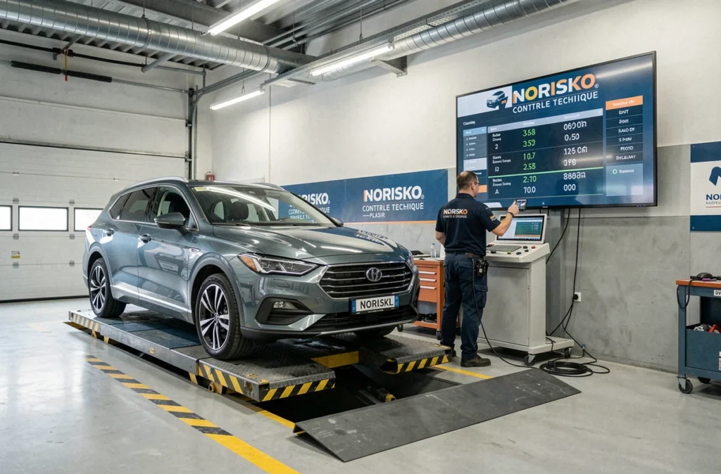 Technicien Norisko supervisant un test de freinage sur banc dynamique dans le centre de Plaisir